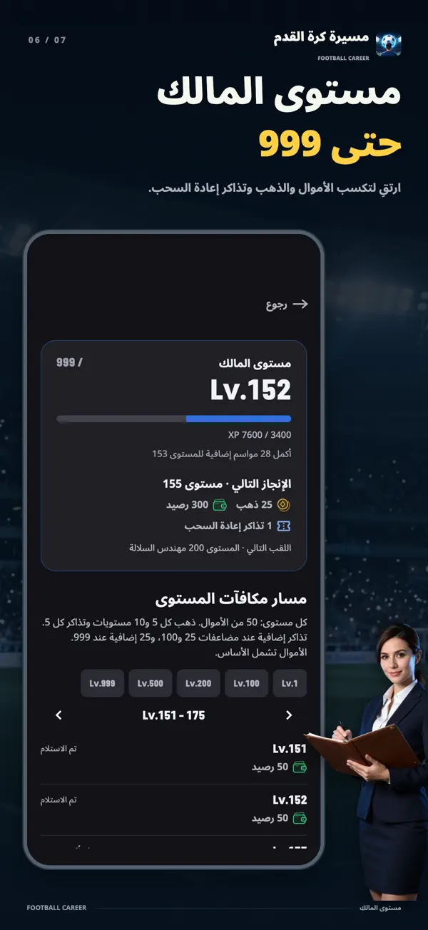 شاشة مستوى المالك: مكافآت كل مستوى