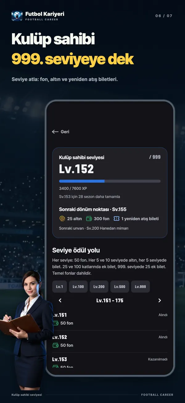 Kulüp sahibi seviyesi ekranı: seviyelere göre ödüller
