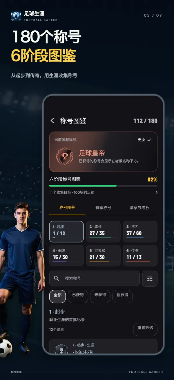 称号图鉴界面:180个称号与六阶图鉴