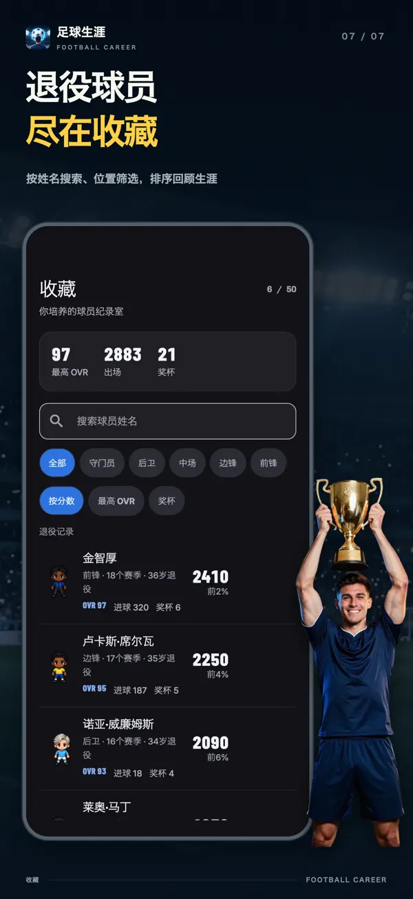 档案库界面:退役球员名单与最高纪录